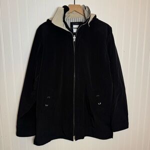 Croft & Barrow Black Winter Coat Cream Lined Neckline & Hood Women’s Size Medium